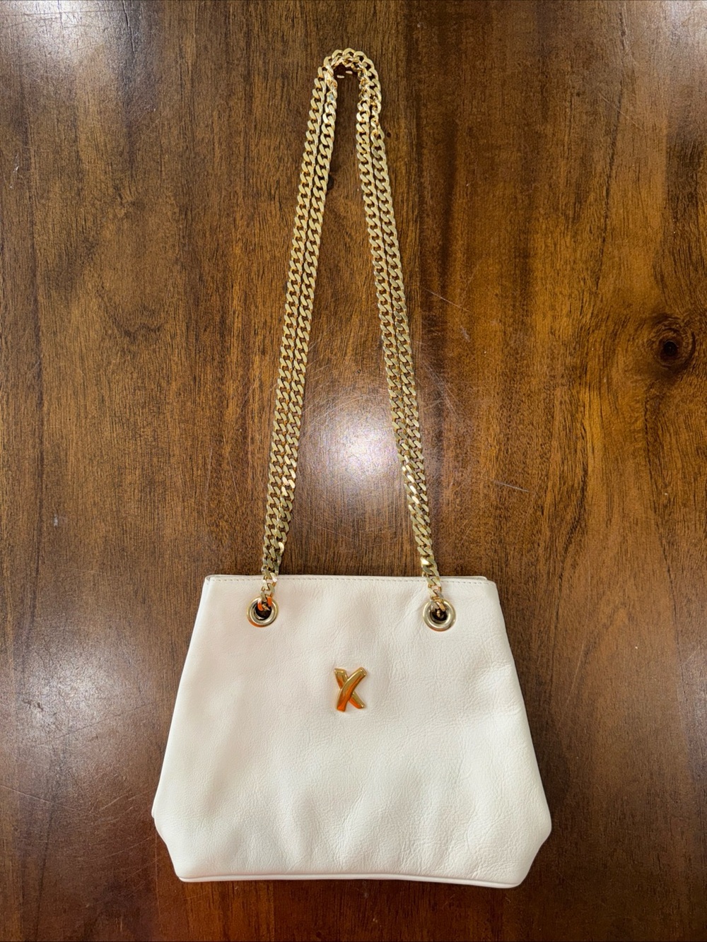 Vintage Paloma Picasso Cream Leather Mini Shoulder Crossbody Handbag Gold Chain